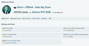 Русский оверклокер LORD_ALZOV установил абсолютный мировой рекорд на видеокарте RTX 5090