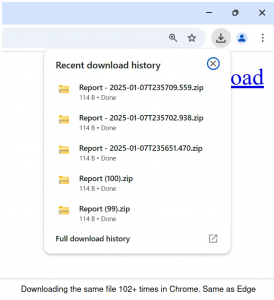 Загрузка одного и того же файла 102+ раз в браузерах Edge/Chrome и Firefox приводит к разным результатам