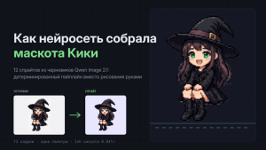 12 спрайтов и 61 цвет: как нейросеть собрала пиксель-арт-маскота для сайта из черновиков Qwen Image 2.1