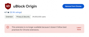 Google начала удалять расширение для блокировки рекламы uBlock Origin из Chrome Web Store